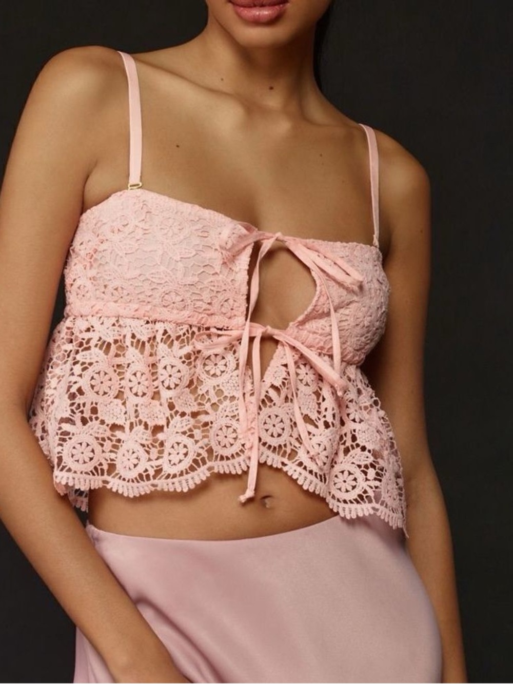 Anthropologie Pale Pink Lace Crochet Crop Top